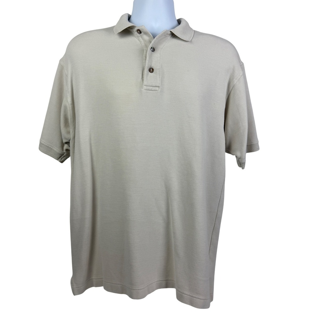 Hathaway Sport Men's Medium‎ Silk Cotton Ribbed Polo Shirt Beige Somerset Bay